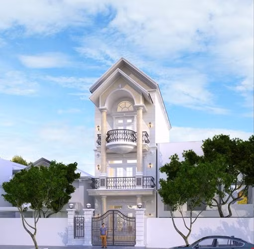 Mái thái chữ A góp phần tăng thêm nét đẹp hiện đại của ngôi nhà phố kiểu Pháp. Ảnh: Thietkenhadepmoi.