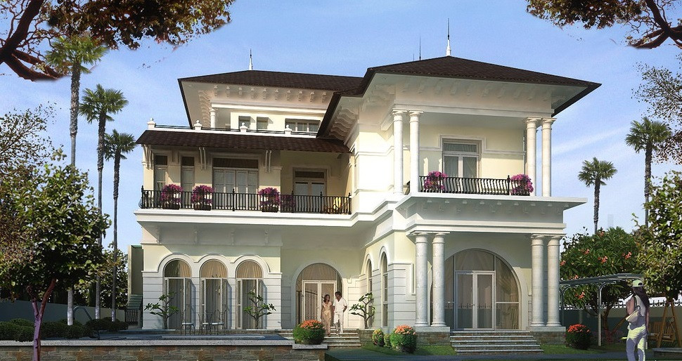 Phong cách hiện đại, sang trọng mang theo kiến trúc cổ điển tạo nên giá trị thẩm mỹ đắt giá cho công trình. Ảnh: Thietkebietthu.