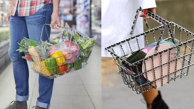 Túi xách hàng hiệu Chanel gần 285 triệu đồng như phiên bản nâng cấp của giỏ đựng đồ trong siêu thị. Ảnh: Zing.