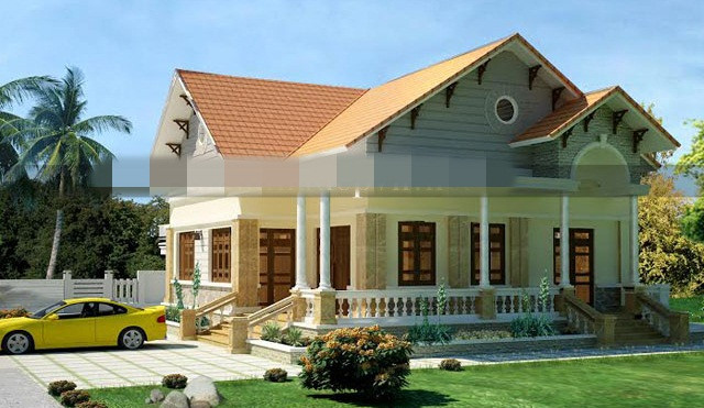 Hai mặt tiền với cột sảnh tròn mang phong cách cổ kiểu Pháp. Xung quanh nhà bố trí vườn hoa cây cảnh tạo điểm nhấn và gần gũi thiên nhiên. Ảnh: Maunhadepvn.