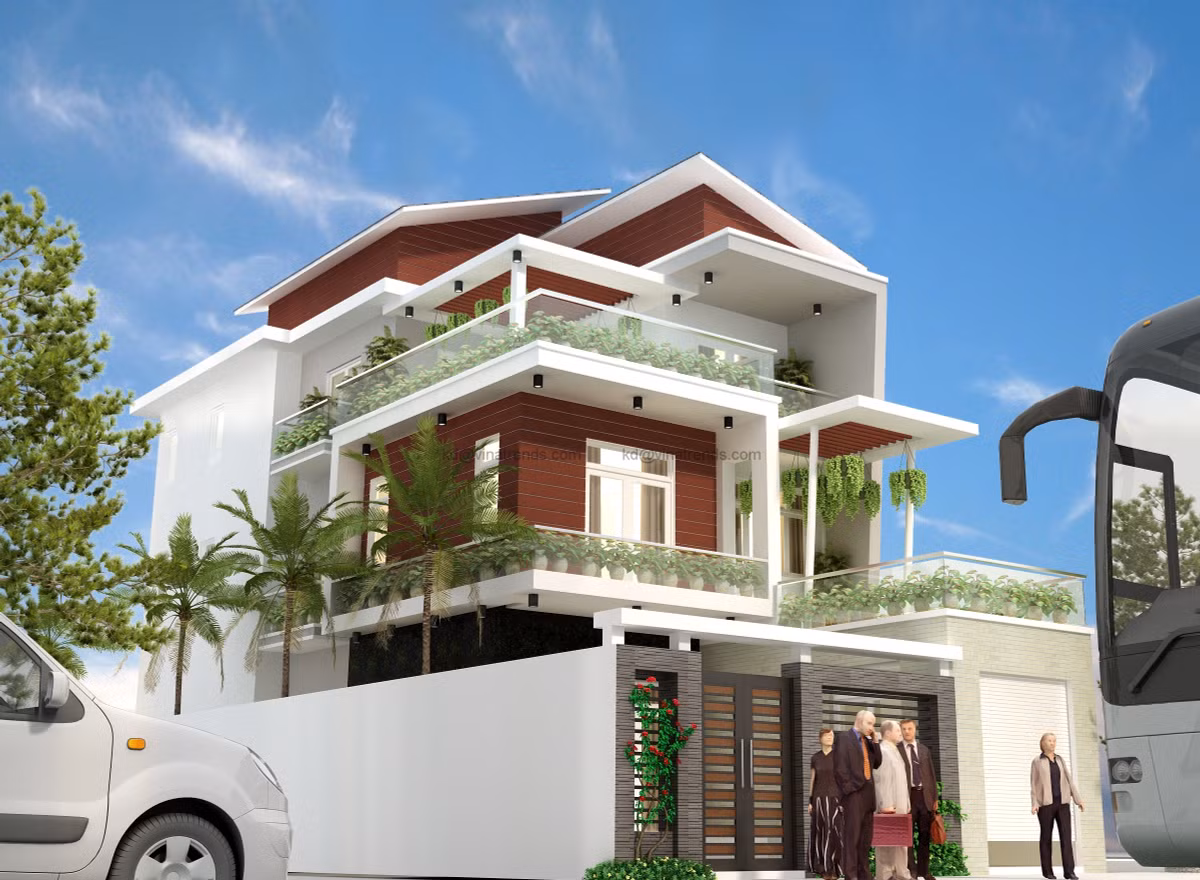 Biệt thự 3 tầng mái thái mang phong cách châu Âu. Ảnh: Vinatrends.