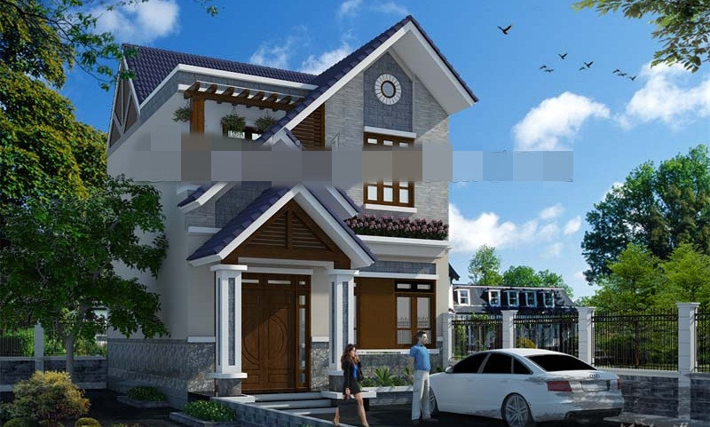 Biệt thự 2 tầng 1 tỷ đồng được triển khai trên diện tích 70m2 với hệ mái thái đơn giản. Ảnh: Sieuthinhamau.