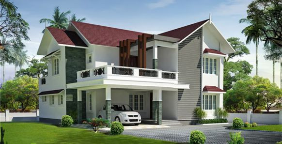 Biệt thự vườn 2 tầng thoáng mát với thảm cỏ xanh mướt. Chân cột ốp đá sang trọng. Ảnh: Internet.