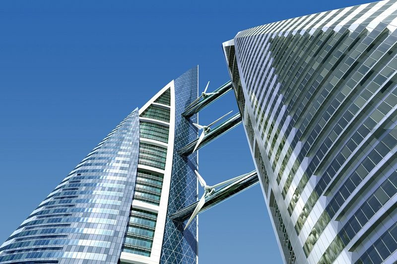 Đây là tòa nhà chọc trời đầu tiên trên thế giới có cấu trúc hợp nhất với tuabin gió khổng lồ. Ảnh: Atkins.