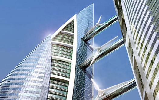 Mỗi tuabin gió có đường kính dài 30m và có công suất 225kW hướng về phía bắc để đón những luồng gió thổi từ vịnh Ba Tư. Ảnh: E-architect.