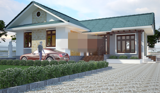 Kiến trúc nhà vườn mái thái, hiện đại, 3 phòng ngủ, có kinh phí khoảng 600 triệu đồng. Ảnh: Angcovat.