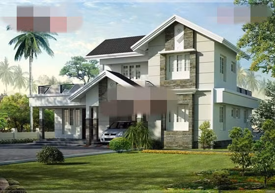 Nhà 2 tầng 90m2 nổi bật với kết cấu mái thái màu nâu sẫm. Ảnh: Angcovat.