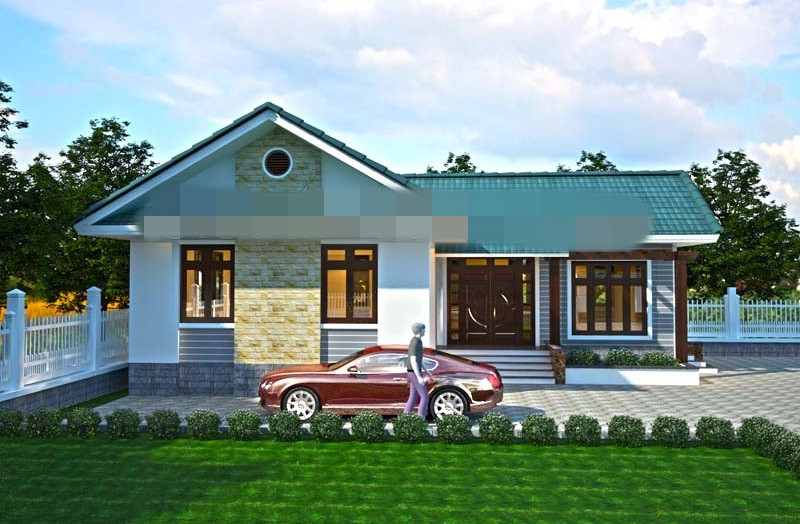 Biệt thự thiết kế 2 mái đơn giản, hình chữ L với chi phí khoảng 900 triệu đồng. Ảnh: Sieuthimaunha.