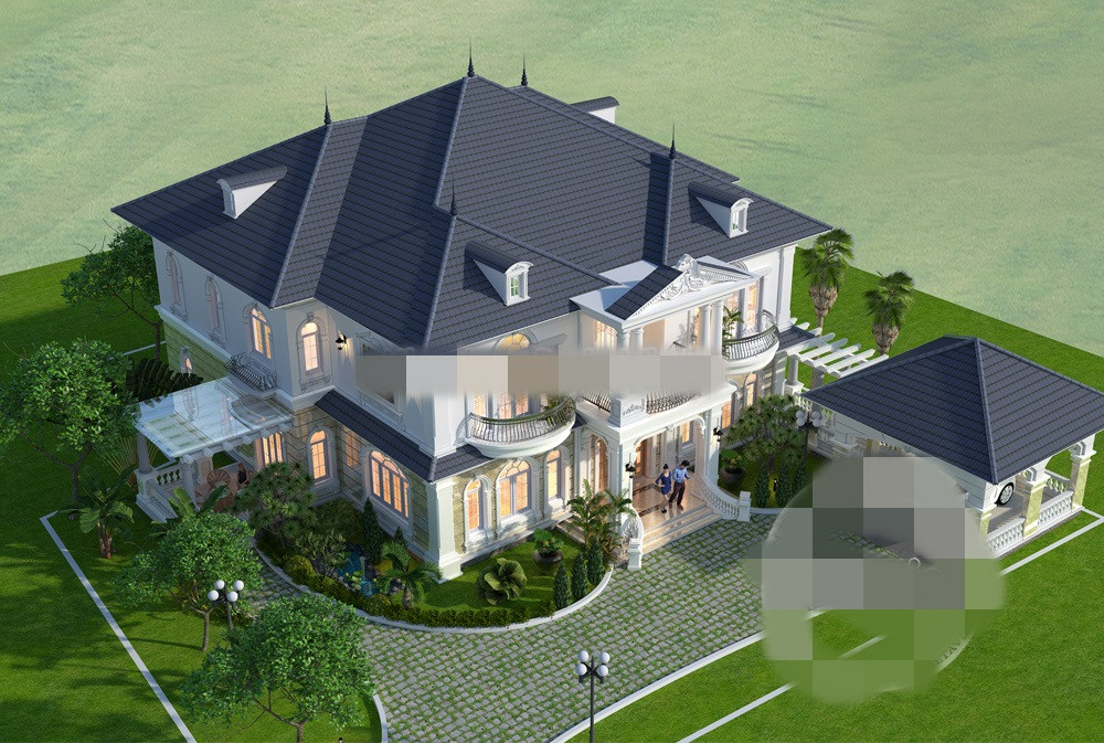 Nhà vườn 2 tầng châu Âu cuốn hút người nhìn bởi sự kết hợp hoàn hảo giữa công trình nhà và gara ô tô tạo nên lối kiến trúc tổng thể đồng nhất. Ảnh: Betaviet.