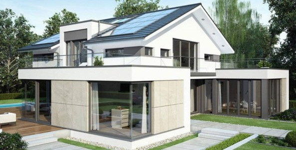 Biệt thự mái thái được thiết kế dưới dạng biệt thự vườn 2 mặt tiền. Mặt tiền chính là đi vào khu vực phòng khách và 1 mặt tiền khác đi vào khu vực gara xe. Ảnh: Vtkong.