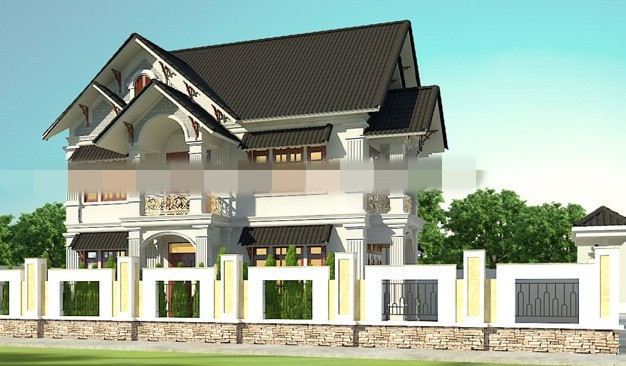 Biệt thự mái thái lựa chọn tông màu be làm chủ đạo, sử dụng khối kiến trúc nhẹ nhàng cân đối, không quá xa hoa nhưng đủ tinh tế. Ảnh: Maunhadep902.