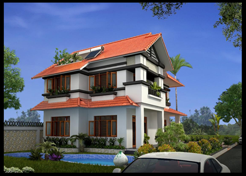 Biệt thự mái lệch thiết kế hiện đại, không gian mở với gara xe ngoài trời. Ảnh: Thanglongarc.