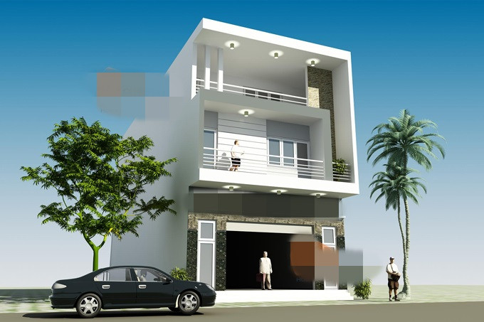 Nhà ống có gác lửng cao 2,5 tầng được thiết kế làm cửa hàng kinh doanh thiết bị điện nước. Ảnh: Kientaoviet.