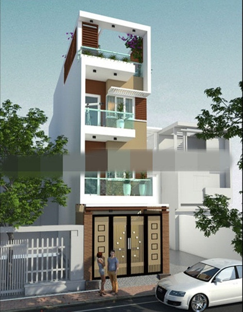 Kiến trúc nhà ống 1 trệt 2 lầu tum sân thượng phong cách hiện đại trên diện tích 3,5×12m. Ảnh: Thietkenhadepmoi.