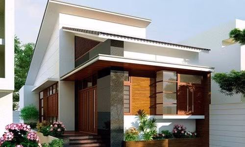 Nhà mái lệch mới lạ vừa có độ dốc giúp thoát nước nhanh chóng vừa tạo tính thẩm mỹ cao. Ảnh: Internet.