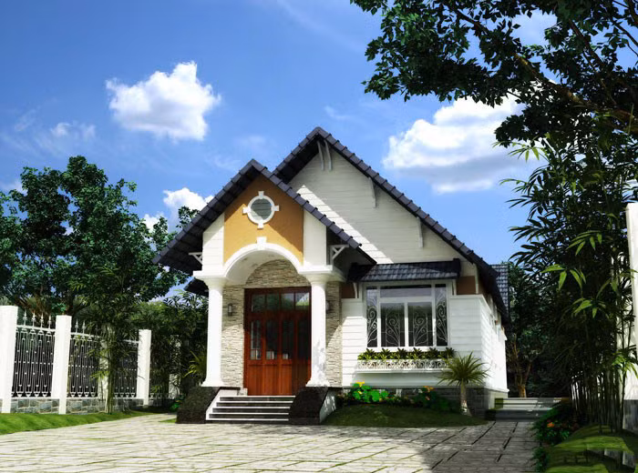 Nhìn từ xa, ngôi nhà cấp 4 không khác căn biệt thự thu nhỏ theo phong cách châu Âu. Thiết kế lại mang đến cảm giác bề thế nhờ vào kết cấu hai mái thái xếp chồng lên nhau. Ảnh: Thuatbds.