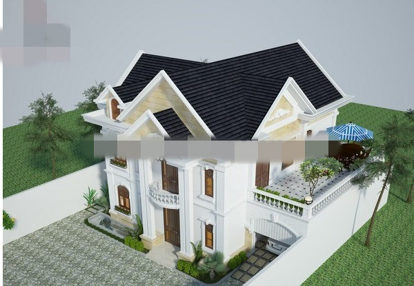 Mái ngói truyền thống đan chéo nhau tạo mặt tiền đẹp hút mắt cho công trình. Ảnh: Kienanvinh.