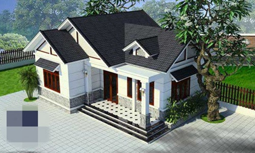 Ngôi nhà ấn tượng với mái ngói màu xanh lam nổi bật trên nền tường trắng tinh. Ảnh: Arcviet.