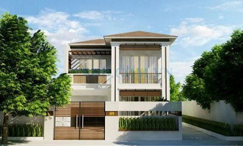 Căn biệt thự thể hiện được sự trang nhã – sang trọng với tông màu sáng kết hợp khung kính lớn. Ảnh: 2nhadep.