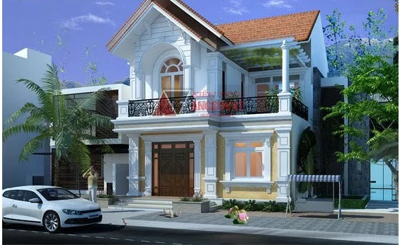 Mẫu biệt thự 2 tầng trên diện tích 100m2 thiết kế theo phong cách tân cổ điển nổi bật với kết cấu mái ngói đẹp. Ảnh: Angcovat.