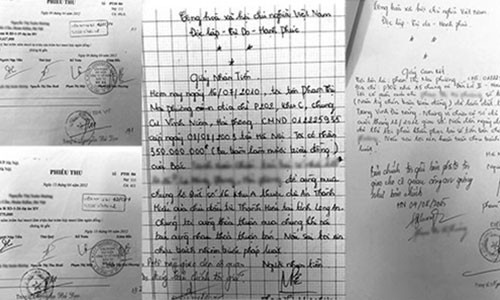 Những hợp đồng, phiếu thu do Phạm Thị Mai Phương làm giả để lừa đảo, chiếm đoạt hàng.