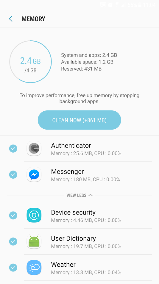 Giao diện quản lý bộ nhớ trên một điện thoại Android