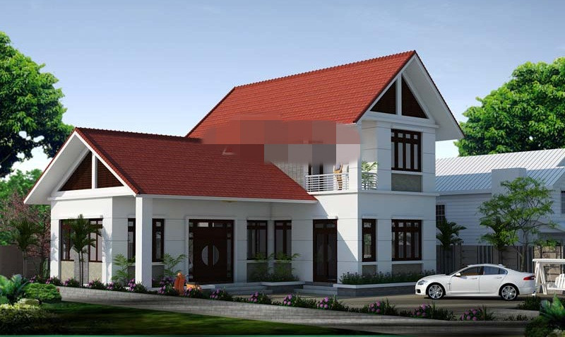 Phần mái được thiết kế khá đơn giản, không giật cấp, không chồng xếp lên nhau thể hiện sự gọn gàng. Ảnh: Angcovat.