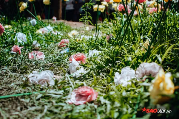 Vườn hoa được trang trí đẹp mắt đã thu hút khách đến chụp ảnh. Sau khi khách ghé chân, vô số bông hoa tulip đã ngã rạp do bị giẫm nát.