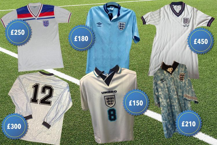 Thậm chí, những chiếc áo bóng đá của đội tuyển Anh từ những mùa World Cup trước đây cũng được đem ra rao bán trên eBay. Trong ảnh là áo phong cách retro được rao bán trên eBay với giá 300 bảng Anh. Ảnh: Thesun.