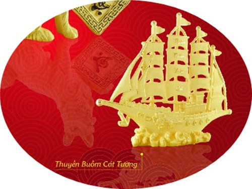 Sản phẩm vàng Thuyền Buồn Cát Tường lạ mắt cũng được giới thiệu với khách hàng. Ảnh: Doji.