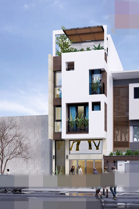 Những ô thoáng ngoài mặt tiền vừa đảm bảo lấy ánh sáng vừa tạo điểm nhấn cho công trình. Ảnh: Housevn.