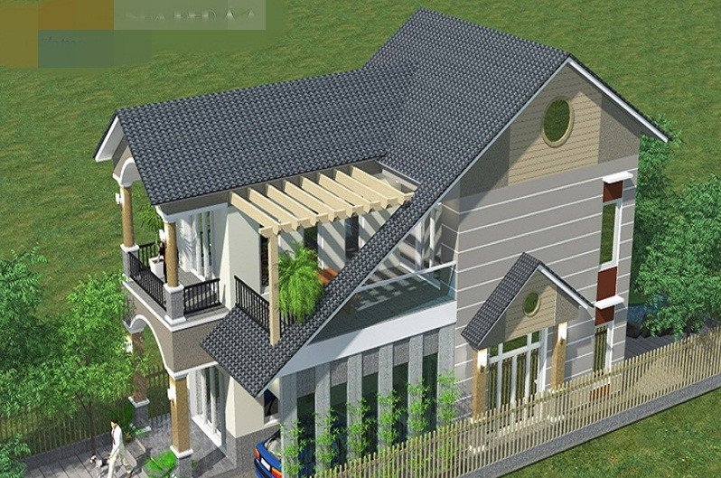 Nhà 2 tầng mái thái theo phong cách tân cổ điển đẹp sang trọng với gam màu trầm tinh tế. Ảnh: Thietkenhadepaau.