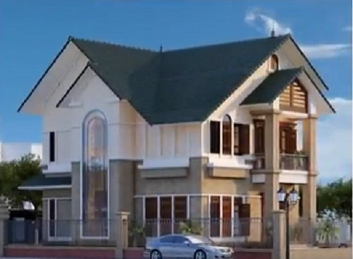 Mái thái kép và trụ cột vuông vức vừa là điểm nhấn vừa mang đến vẻ đẹp khỏe khoắn cho biệt thự. Ảnh: Sonha.