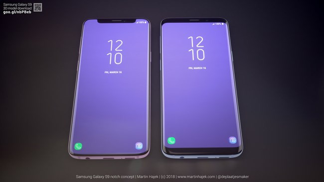 Galaxy S9 thực tế (phải) và Galaxy S9 có “tai thỏ” (trái. Nguồn: Martin Hajek Galaxy S9 thực tế (phải) và Galaxy S9 có “tai thỏ” (trái. Nguồn: Martin Hajek