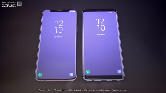 Galaxy S9 thực tế (phải) và Galaxy S9 có “tai thỏ” (trái. Nguồn: Martin Hajek