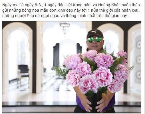 Dịp 8/3/2017, doanh nhân Hoàng Khải gửi tặng hoa mẫu đơn tới một nửa thế giới của nhân loại. Ảnh: FB Hoàng Khải.