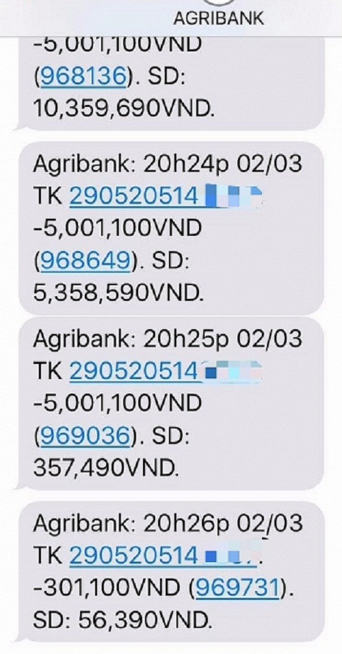 Tài khoản ATM của chị H bị rút hết tiền. Ảnh: Pháp luật & xã hội.