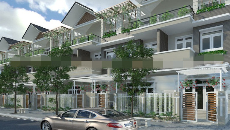 Nhà phố liền kề sử dụng hệ thống cửa kính bao quanh theo phong cách bán cổ điển. Ảnh: Duynguyen.