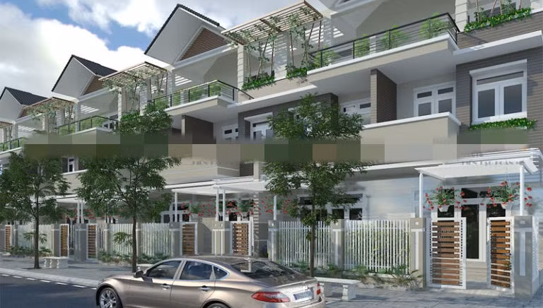 Nhà phố liền kề sử dụng hệ thống cửa kính bao quanh theo phong cách bán cổ điển. Ảnh: Duynguyen.