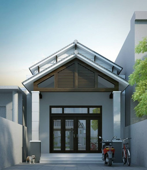 Nhà ống mái thái nhỏ gọn, sở hữu đường nét vuông vức. Ảnh: Kientrucsuvietnam.