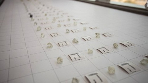 Những viên kim cương có trọng lượng ít nhất 10 carat được phân loại và chờ định giá.