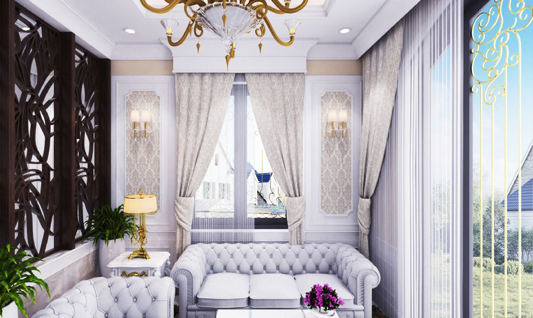 Cũng như mặt tiền, nội thất bên trong biệt thự 2 tầng được lựa chọn theo phong cách cổ điển.