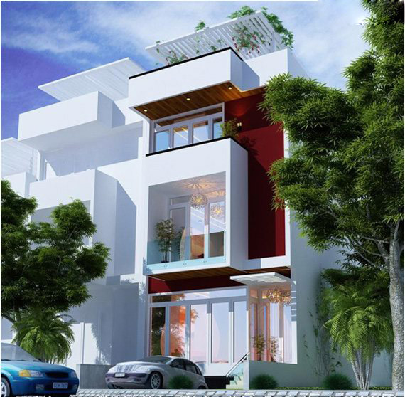 Ngôi nhà nổi bật khi về đêm nhờ hệ thống đèn trang trí.