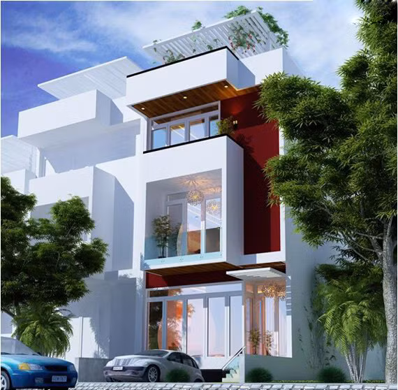 Ngôi nhà nổi bật khi về đêm nhờ hệ thống đèn trang trí.