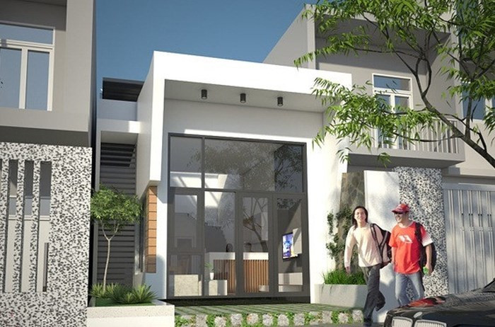 Nhà phố 1 tầng dạng ống bắt mắt với những đường nét tinh tế. Sự hài hòa đến từ bậc thềm đá cỏ màu xanh rờn mươn mướt, mượt mà. Ảnh: Xaydungbietthudep.