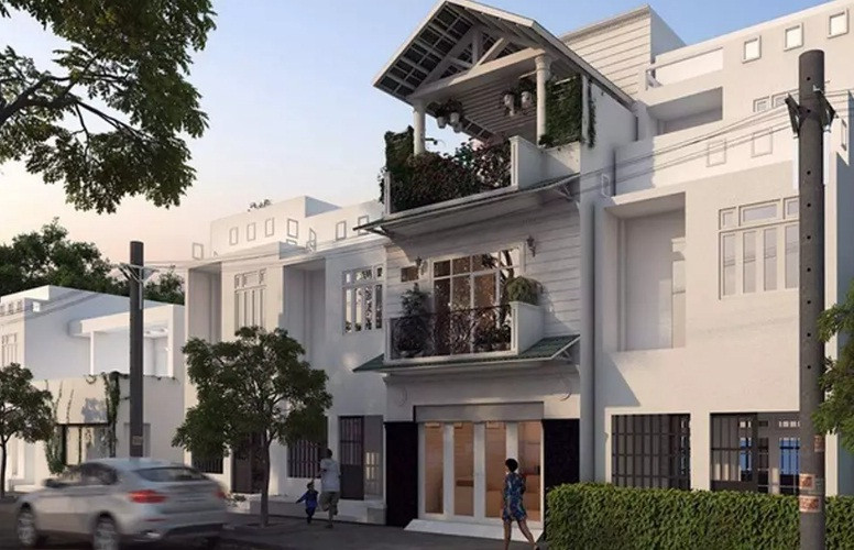 Nhà phố 3 tầng sử dụng gam màu trắng giản dị làm nổi bật sự hiện đại, sang trọng. Ảnh: Homify.