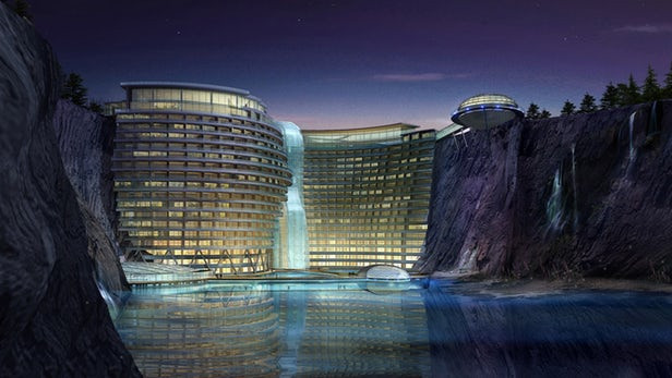 Khách sạn nằm trong một mỏ đá bỏ hoang cách Thượng Hải khoảng 35km. Ảnh: New Atlas.