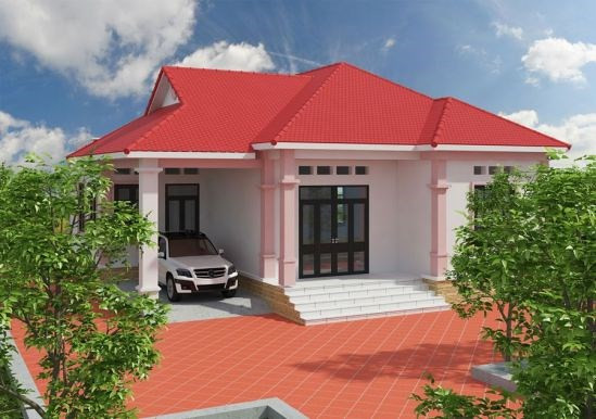 Mẫu biệt thự vườn trệt 4 phòng ngủ đơn giản và khoảng sân rộng phù hợp với nông thôn ngày nay. Ảnh: Kientrucsuvietnam.