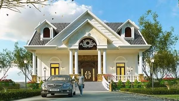 Biệt thự sân vườn mini trệt 1 tầng kiến trúc kiểu pháp kết hợp với Á Đông. Ảnh: Thietkenhadepmoi.