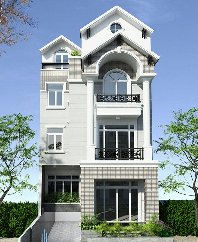 Nhà phố 3 tầng bố trí ban công tại các sảnh tầng giúp đón nắng, gió tự nhiên. Ảnh: Kienphat.